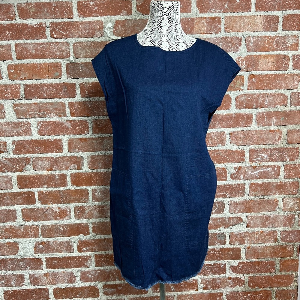 WILFRED FREE dark blue denim jean shift dress tunic pockets western Aritzia - Picture 6 of 8